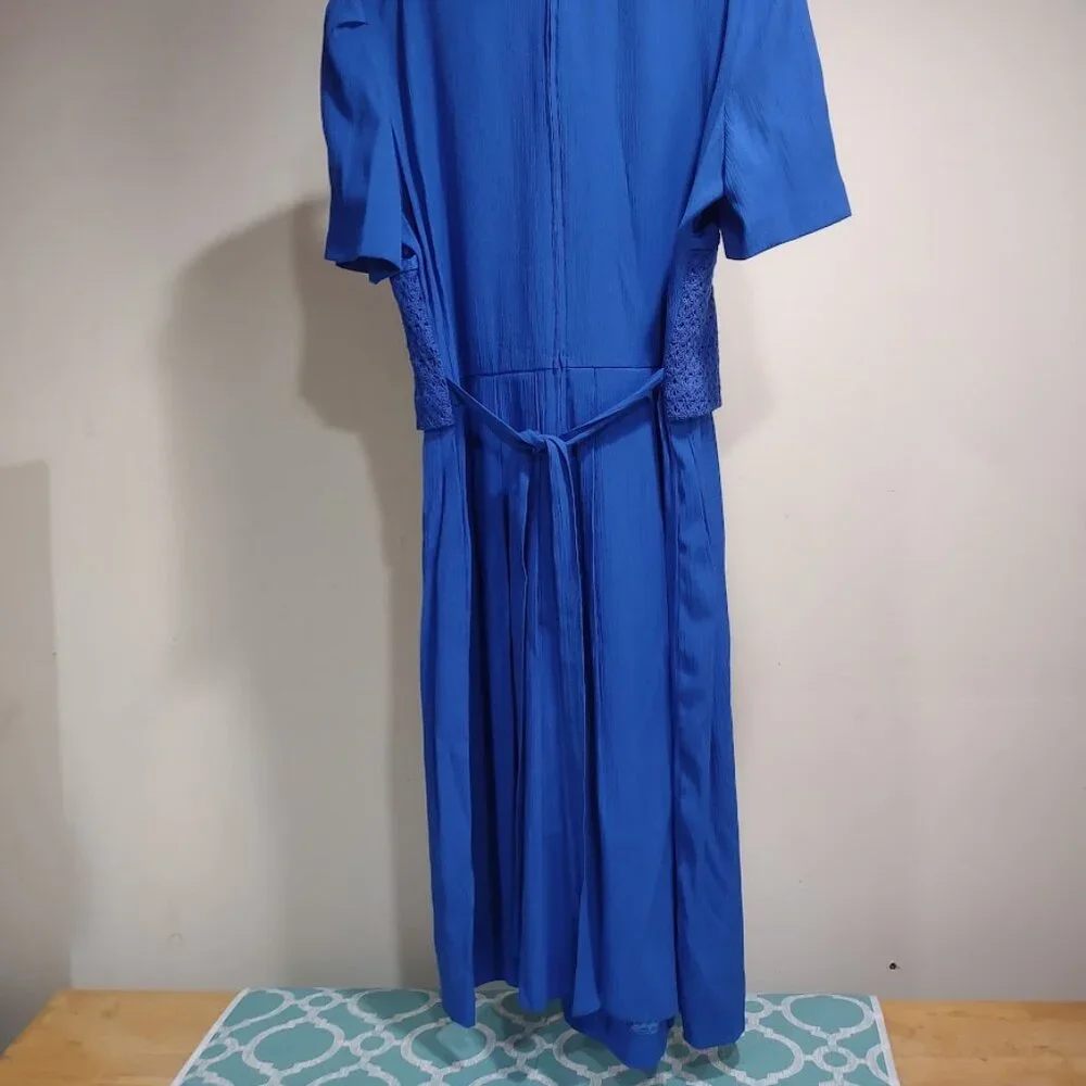 MISS DORBY BLUE BROCADE INTRICATE CROCHET PATCHWORK TOP PLEATED SKIRT SIZE 12P